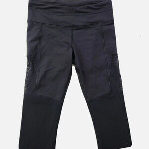 Lululemon Luxtreme Women 4 Solid Black Cropped Athletic Pants Leggings Mesh